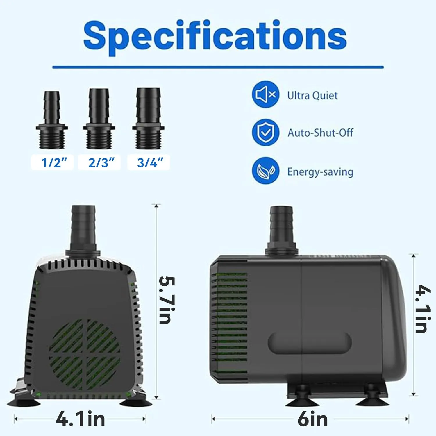 Submersible Pump 880GPH with AUTO-Shut-Off 10ft High Lift for Fountains, Hydroponics, Ponds, Aquariums & More