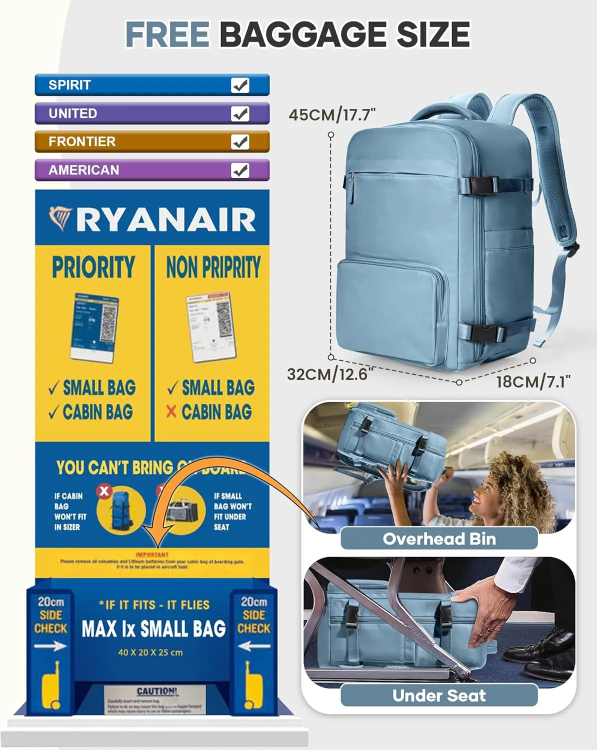 Vacuum Backpack Travel With Pump,Airback Personal Item Travel Bag,Waterproof Seal Compression bags, Carry on Flight Approved Backpack Cypress Grey Blue (With Air Pump)