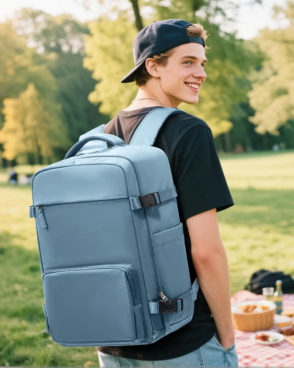 Vacuum Backpack Travel With Pump,Airback Personal Item Travel Bag,Waterproof Seal Compression bags, Carry on Flight Approved Backpack Cypress Grey Blue (With Air Pump)