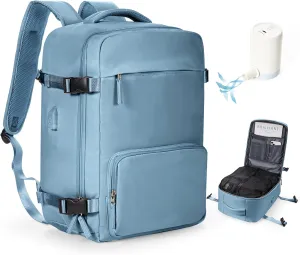 Vacuum Backpack Travel With Pump,Airback Personal Item Travel Bag,Waterproof Seal Compression bags, Carry on Flight Approved Backpack Cypress Grey Blue (With Air Pump)