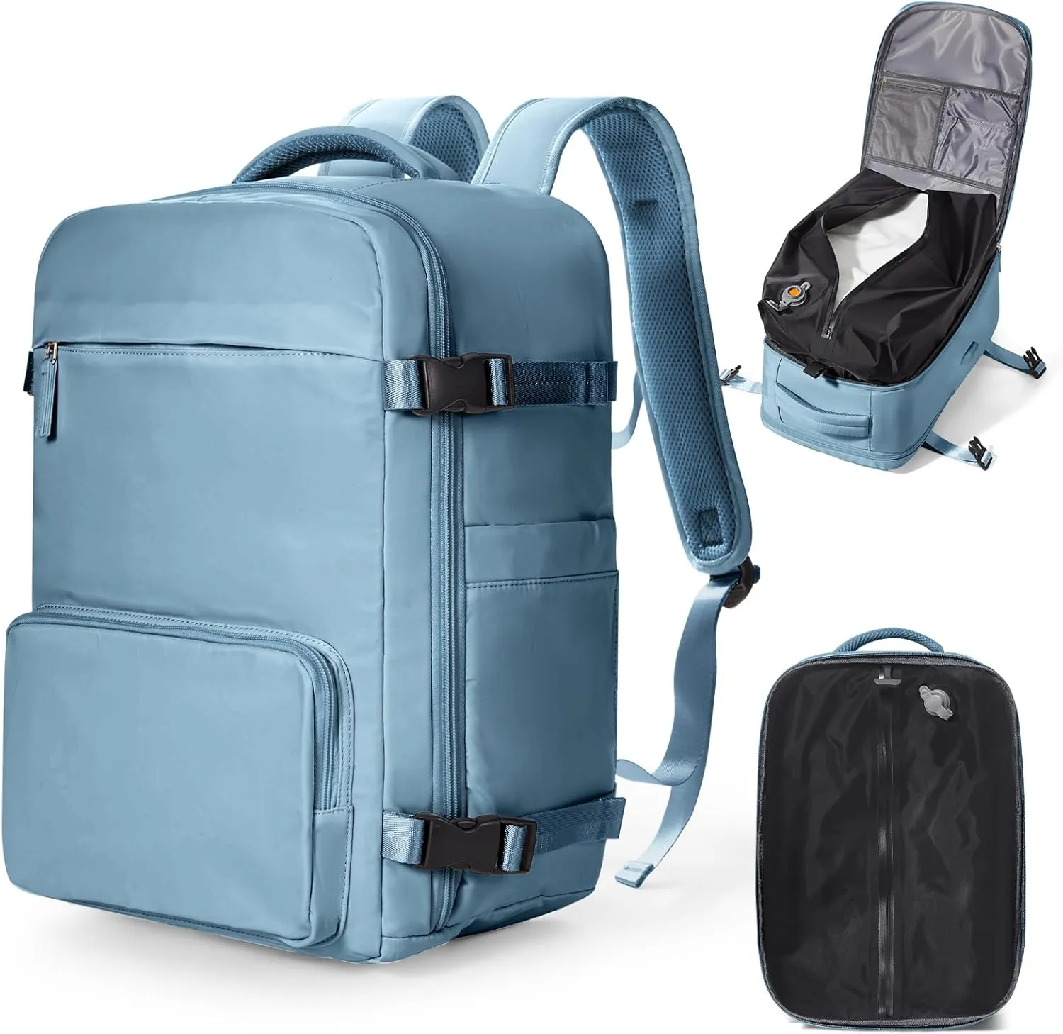Vacuum Backpack Travel With Pump,Airback Personal Item Travel Bag,Waterproof Seal Compression bags, Carry on Flight Approved Backpack Cypress Grey Blue (With Air Pump)