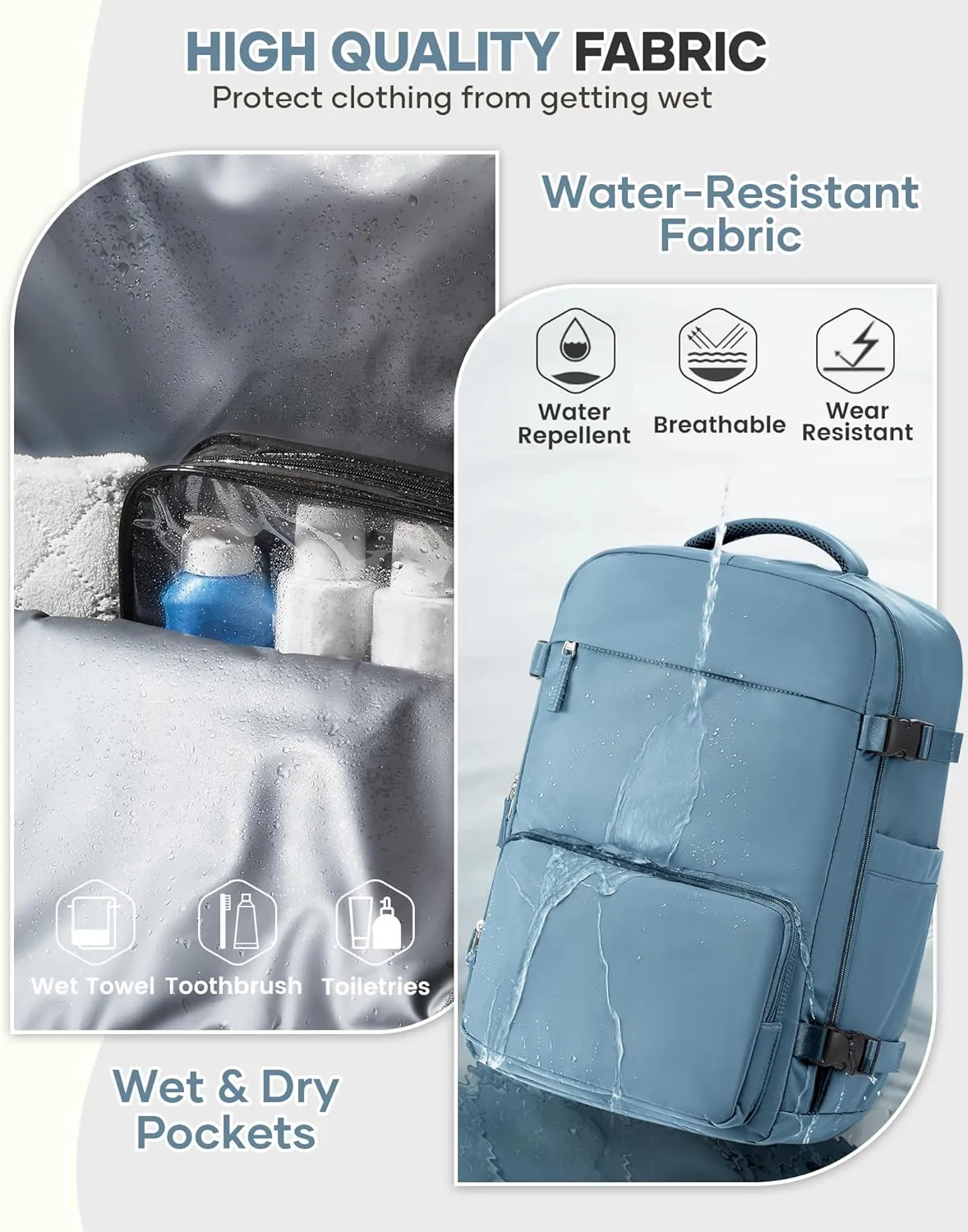 Vacuum Backpack Travel With Pump,Airback Personal Item Travel Bag,Waterproof Seal Compression bags, Carry on Flight Approved Backpack Cypress Grey Blue (With Air Pump)