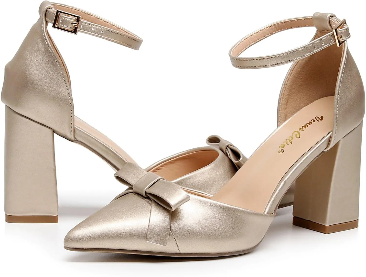 VenusCelia Women's Brightest Strap Pump Block Heel Shoe