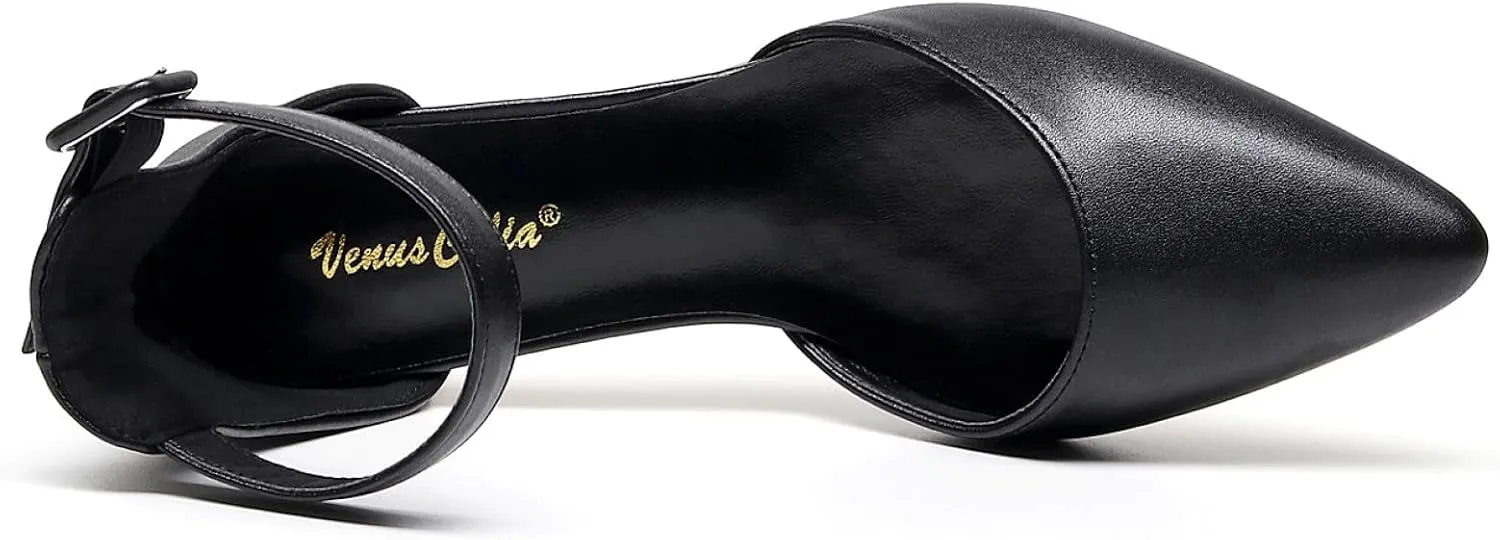 VenusCelia Women's Easy Going Strap Pump Kitten Heel Shoe