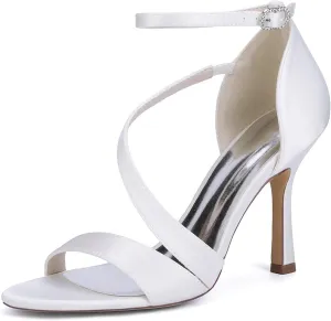 Wedding Bridal Shoes Women's Satin Bridal Fashion Stilettos Open Toe Pump Heel Sandals 9.5Cm