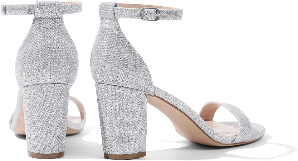 Women Open Toe Low Chunky Short Heels Ankle Strap Block Heel Sandals Party Dress Wedding Pump Shoes