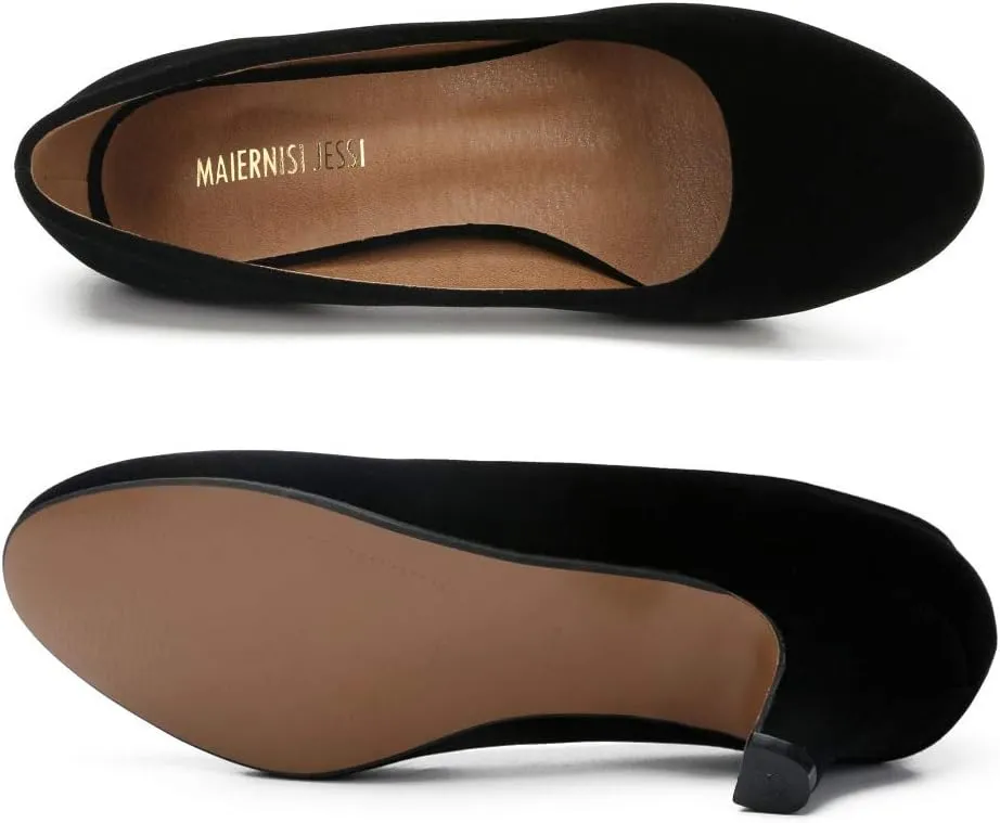 Women's Classic Round Toe Pump Kitten Low Heel Shoes