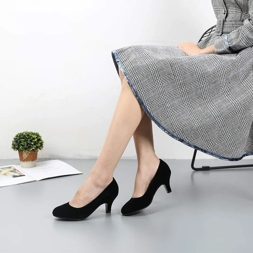 Women's Classic Round Toe Pump Kitten Low Heel Shoes