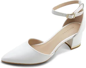 Women's Pointed Toe Low Chunky Heels Pump Shoes, Comfortable Heels for Women, Chunky Ankle Strap Dress Pumps Shoes for Wedding Office Party