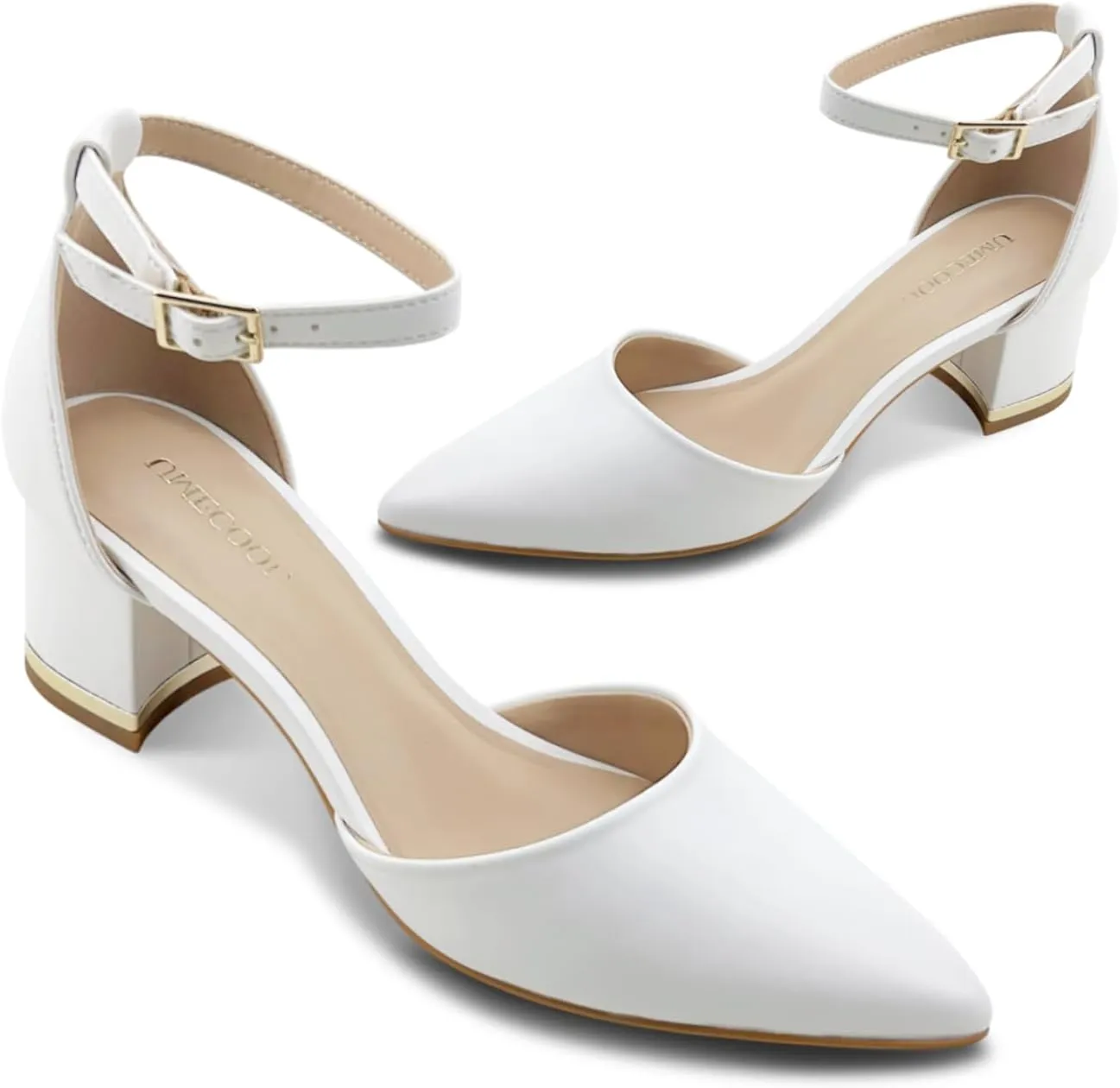 Women's Pointed Toe Low Chunky Heels Pump Shoes, Comfortable Heels for Women, Chunky Ankle Strap Dress Pumps Shoes for Wedding Office Party