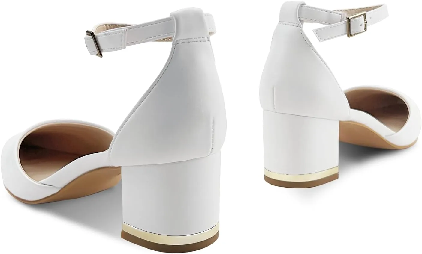 Women's Pointed Toe Low Chunky Heels Pump Shoes, Comfortable Heels for Women, Chunky Ankle Strap Dress Pumps Shoes for Wedding Office Party