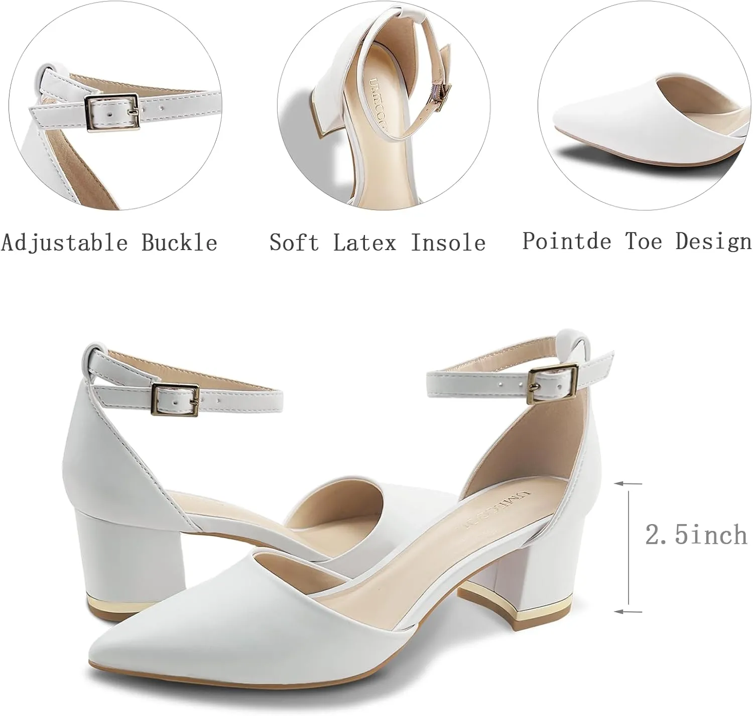 Women's Pointed Toe Low Chunky Heels Pump Shoes, Comfortable Heels for Women, Chunky Ankle Strap Dress Pumps Shoes for Wedding Office Party