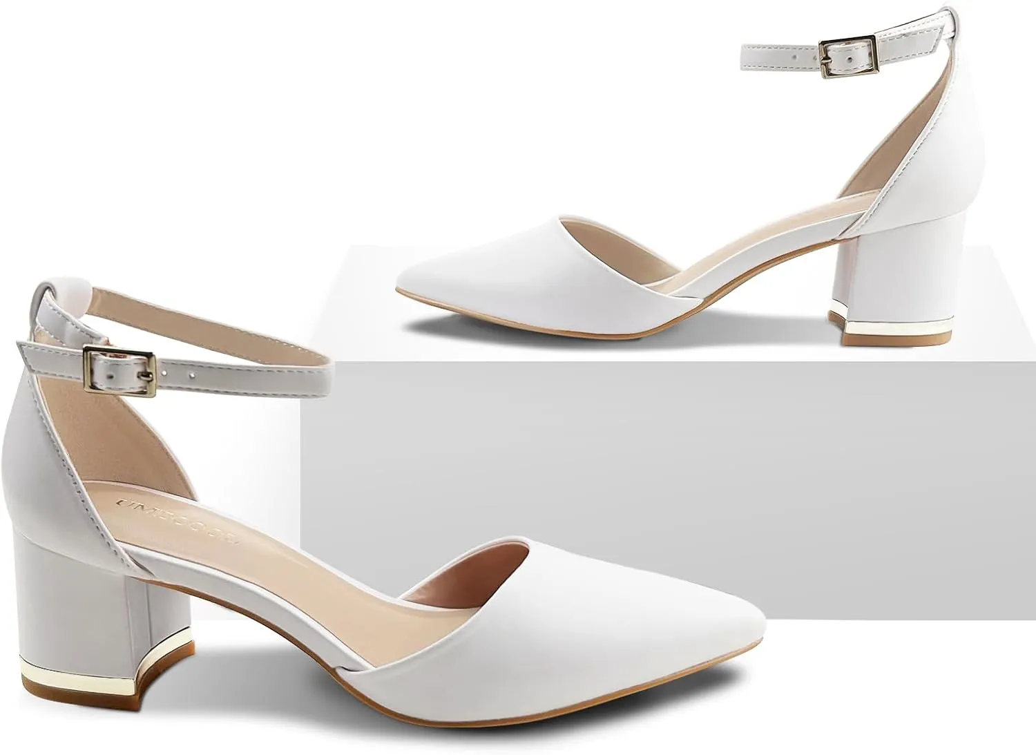 Women's Pointed Toe Low Chunky Heels Pump Shoes, Comfortable Heels for Women, Chunky Ankle Strap Dress Pumps Shoes for Wedding Office Party