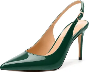Women's Pumps, Slingback Pointed Toe Stiletto High Heels, Fashion Adjust Buckle Patent Shoes for Women 3.3 inch