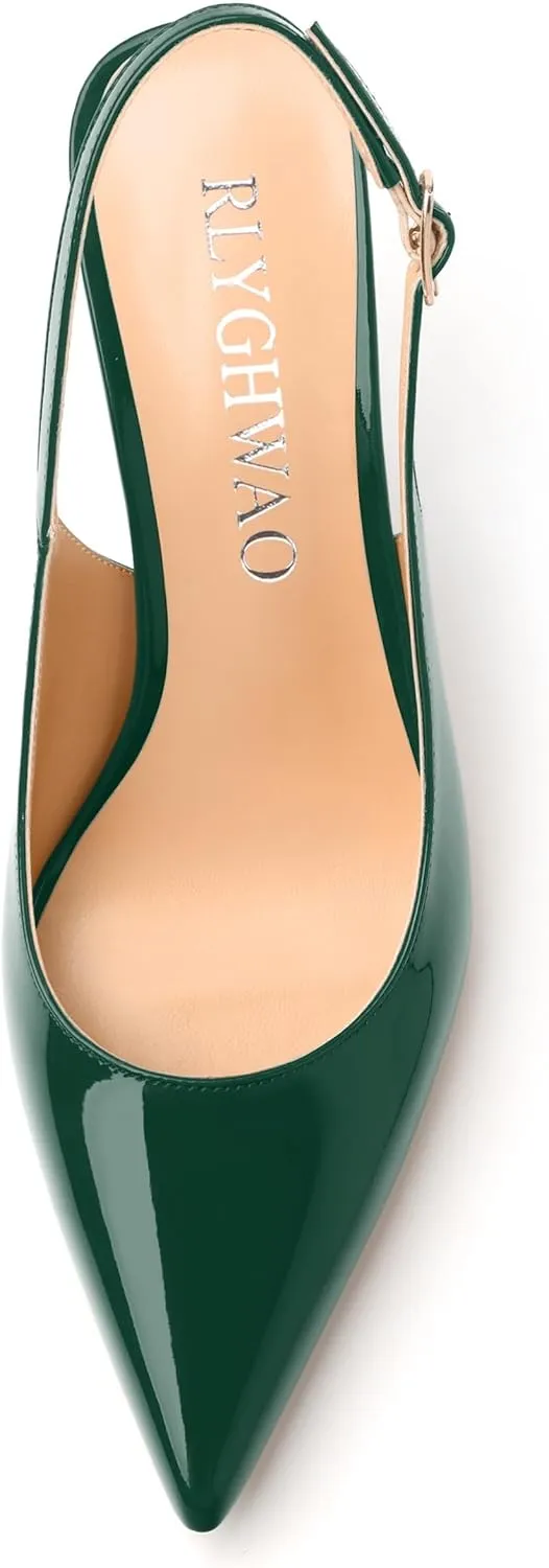 Women's Pumps, Slingback Pointed Toe Stiletto High Heels, Fashion Adjust Buckle Patent Shoes for Women 3.3 inch