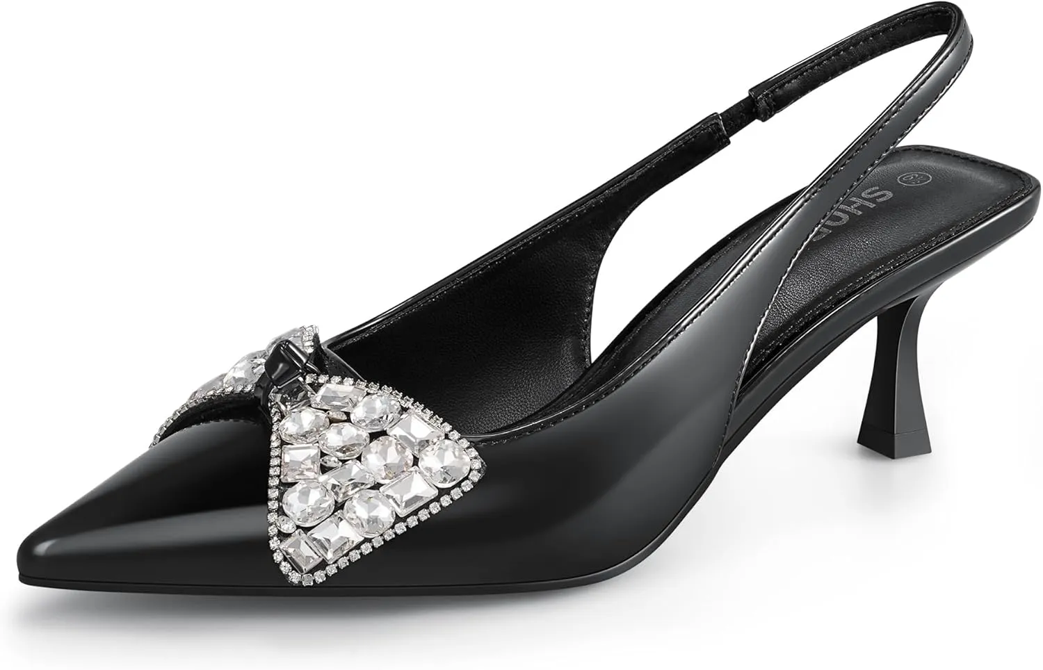 Women's Slingback Kitten Heels with Bow 2.4-Inch Low Heels Closed Pointed Toe Pump Dress Shoes