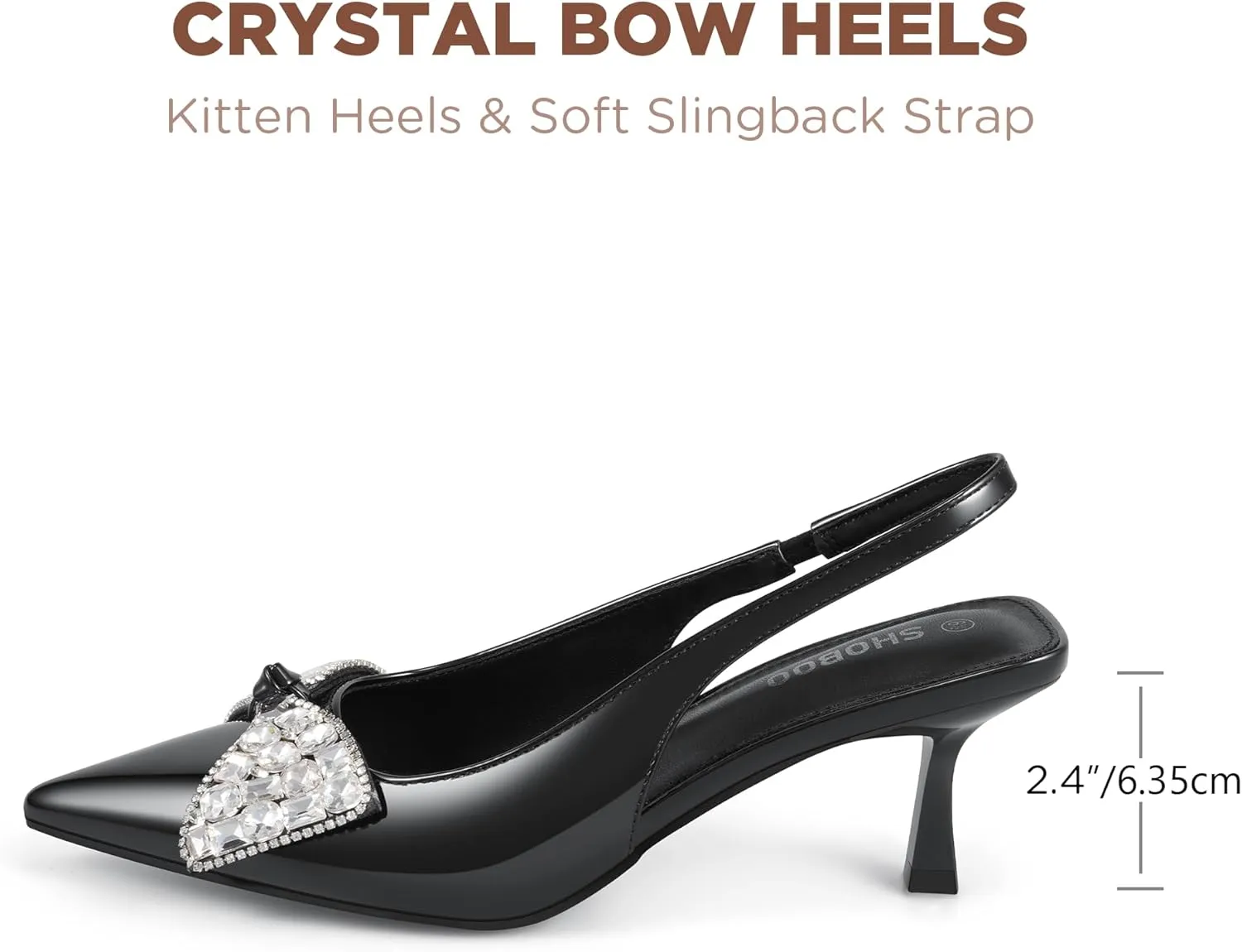 Women's Slingback Kitten Heels with Bow 2.4-Inch Low Heels Closed Pointed Toe Pump Dress Shoes