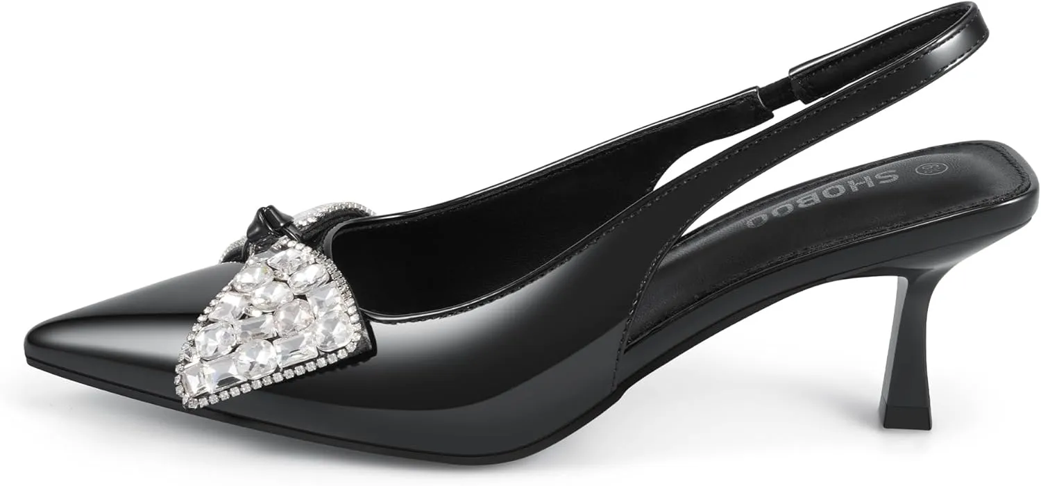 Women's Slingback Kitten Heels with Bow 2.4-Inch Low Heels Closed Pointed Toe Pump Dress Shoes