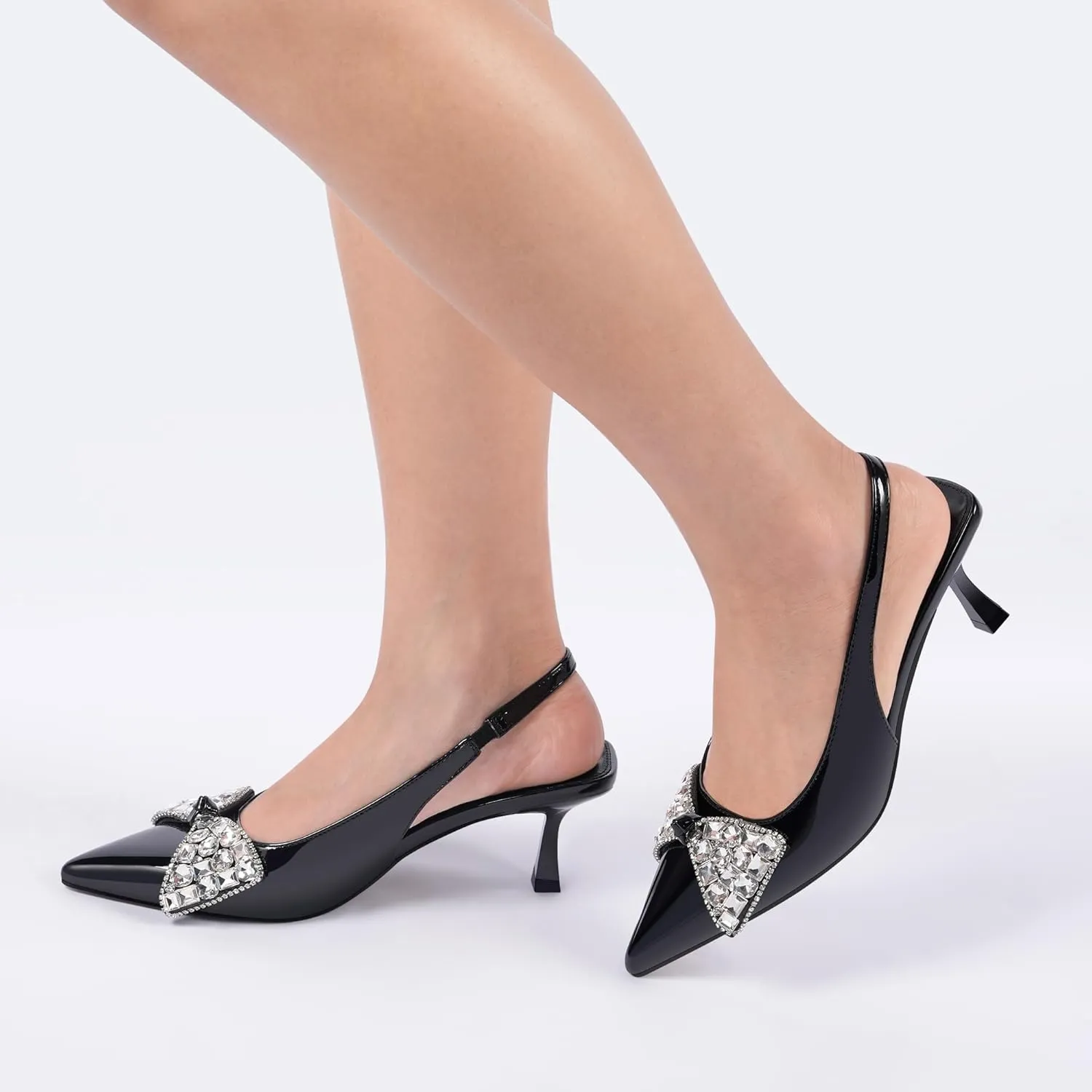 Women's Slingback Kitten Heels with Bow 2.4-Inch Low Heels Closed Pointed Toe Pump Dress Shoes