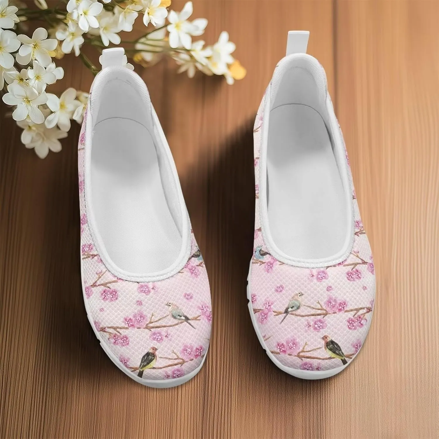 Women's Slip on Loafer Shoes Mesh Casual Ballet Flat Walking Sneakers Knit Round Toe Casual Shoes White Sole