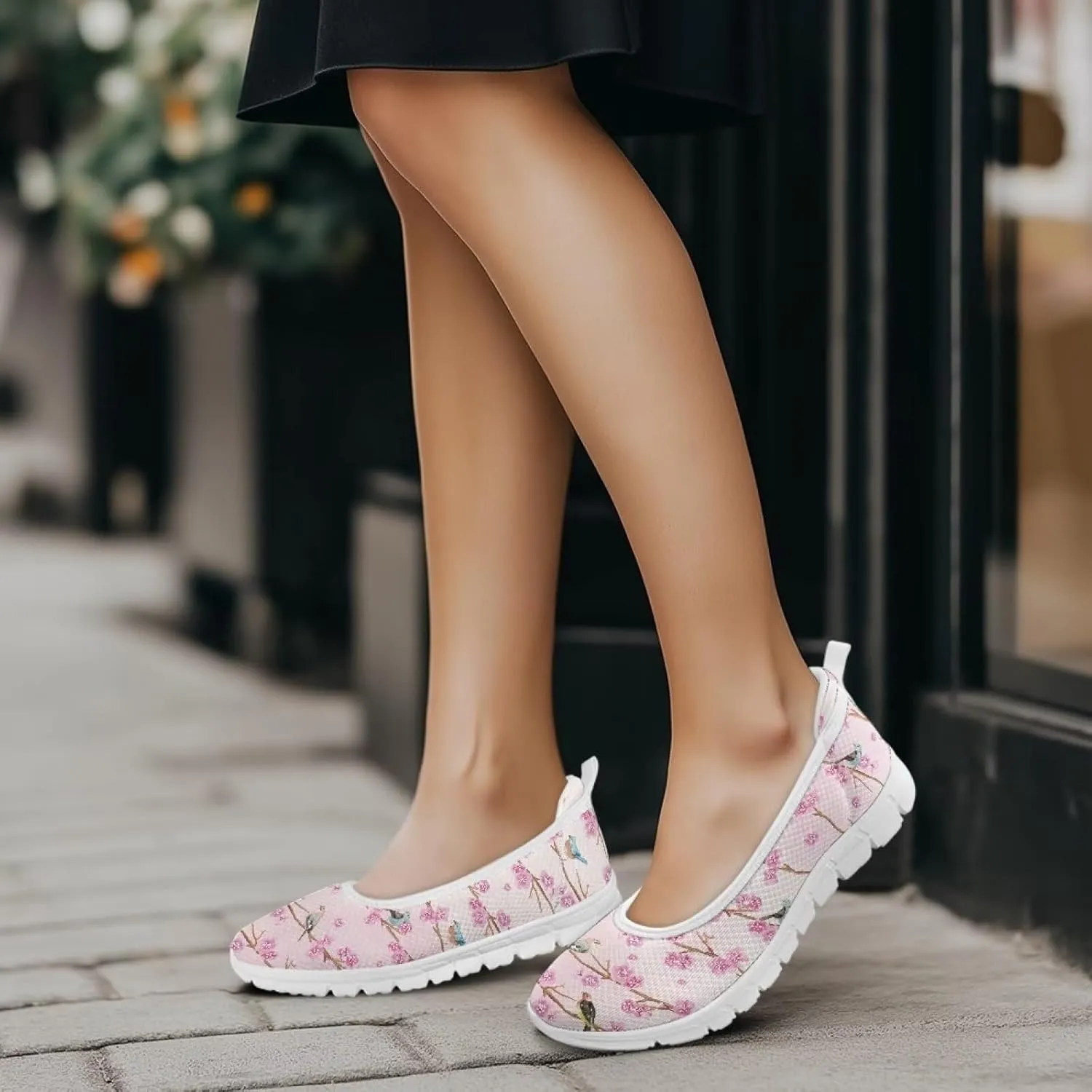 Women's Slip on Loafer Shoes Mesh Casual Ballet Flat Walking Sneakers Knit Round Toe Casual Shoes White Sole