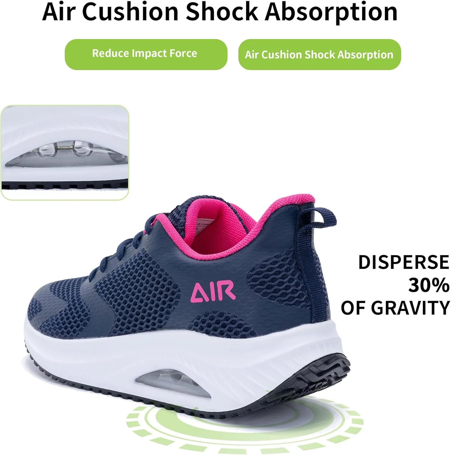 Women's Walking Shoes Air Cushion Comfortable Plantar Fasciitis Tennis Sneakers Non-Slip Breathable Orthotic Shoe for Foot Heel Pain Relief Size US 6-11
