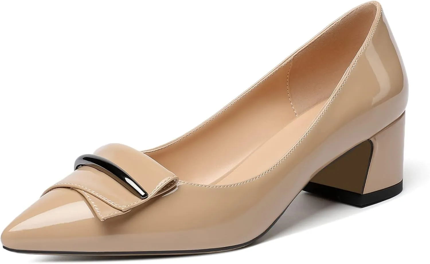 YODEKS Women's Chunky Heel Pumps Low Block Heel Pointed Toe Slip on Dress Pump Shoes for Work Casual Daily Life Party Dress Shoes