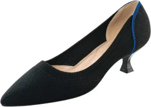youngshow Women's Pumps Kitten Heels Pointed Toe Knit Slip On Comfortable Casual Formal Dress Shoes