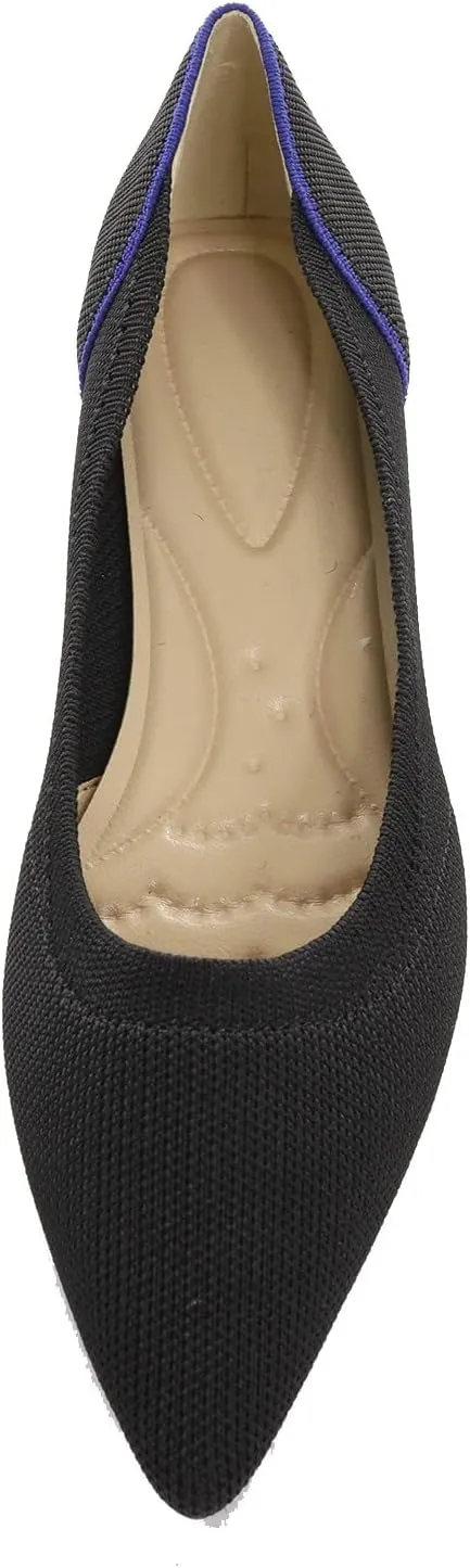 youngshow Women's Pumps Kitten Heels Pointed Toe Knit Slip On Comfortable Casual Formal Dress Shoes
